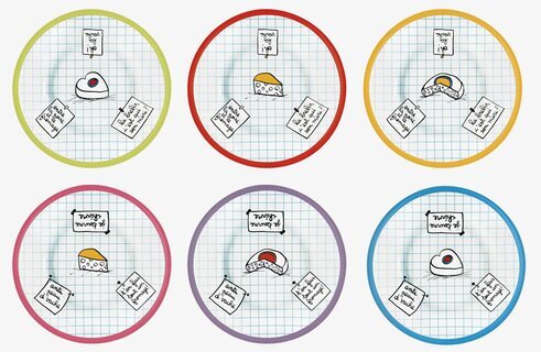 Ostbrickor/assietter från Derriére la porte med färgglada kanter