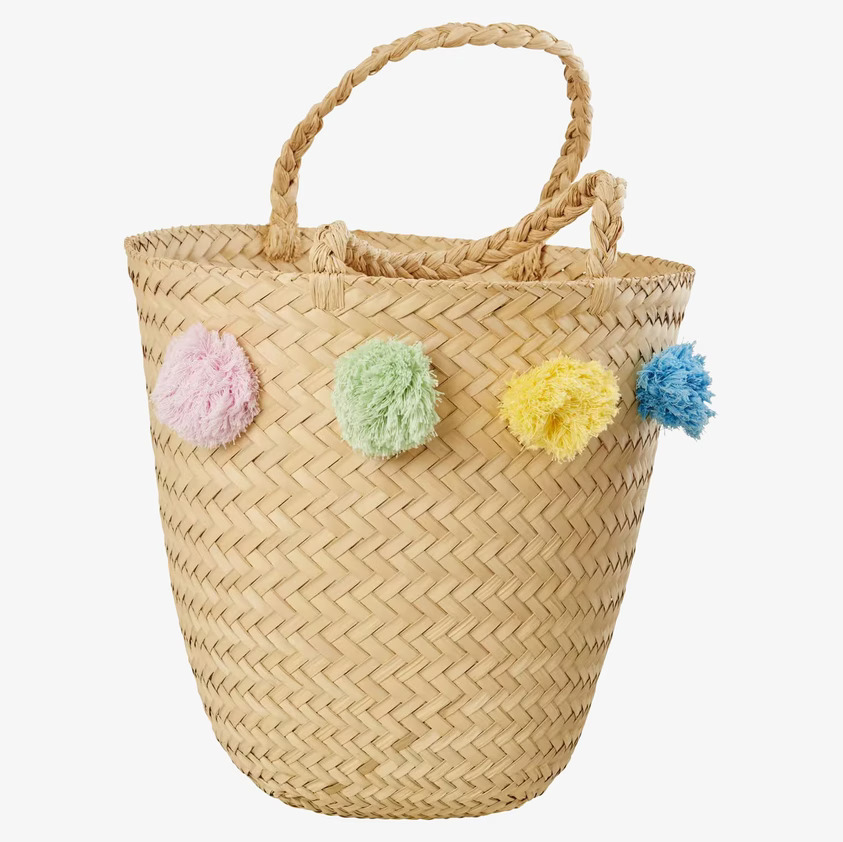 Korgväska Pompoms från Rice med färgglada pompombollar