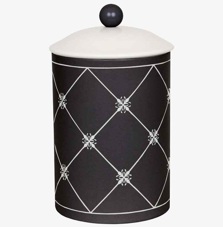 Plåtburk Elvira Svart från Strömshaga med vitt mönster