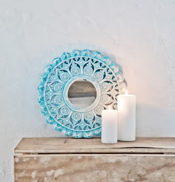 Spegel Carves Turkos från Majas Cottage med turkos snideriram