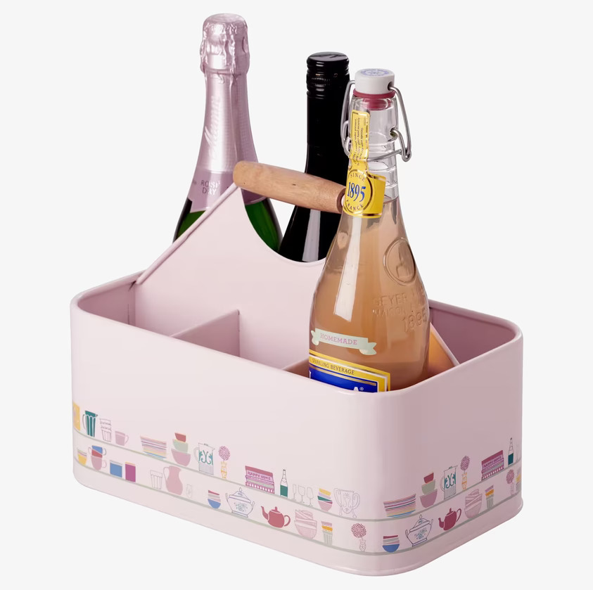 Flaskhållare Cupboard från Rice med sex fack och trähandtag