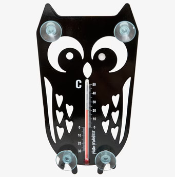 Termometer Uggla från Pluto Produkter, metallväggtermometer