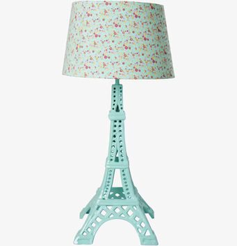 Lampfot Eiffel Tower Mint från Rice med blommig lampskärm