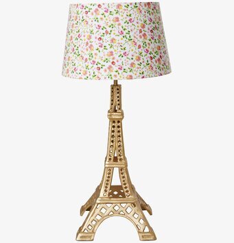 Lampfot Eiffel Tower Guld från Rice med blommig lampskärm