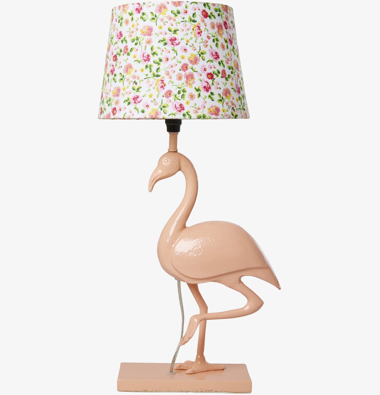 Lampfot Flamingo Korall från Rice i metall med blommig skärm