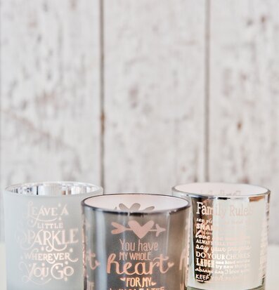 Tre ljuslyktor från Majas Cottage: Sparkle, Heart, Family