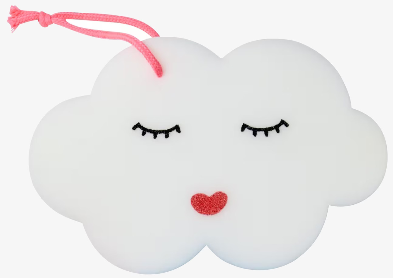 Tvättsvamp Moln Vit från Rice med sött ansikte och rosa snöre