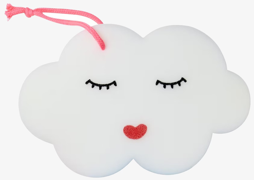 Tvättsvamp Moln Vit från Rice med sött ansikte och rosa snöre