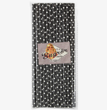 Sugrör Svart/Vit Prick från Strömshaga i plastförpackning