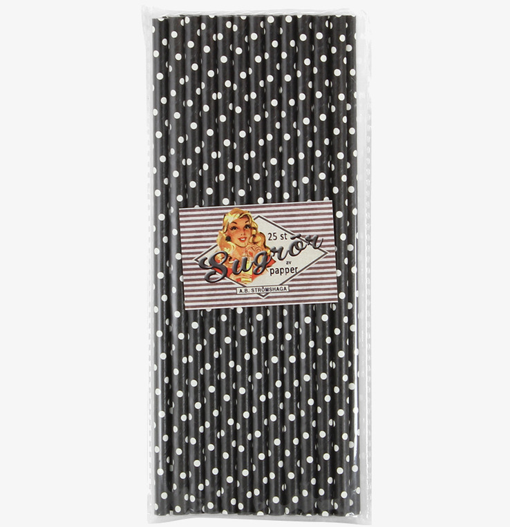 Sugrör Svart/Vit Prick från Strömshaga i plastförpackning