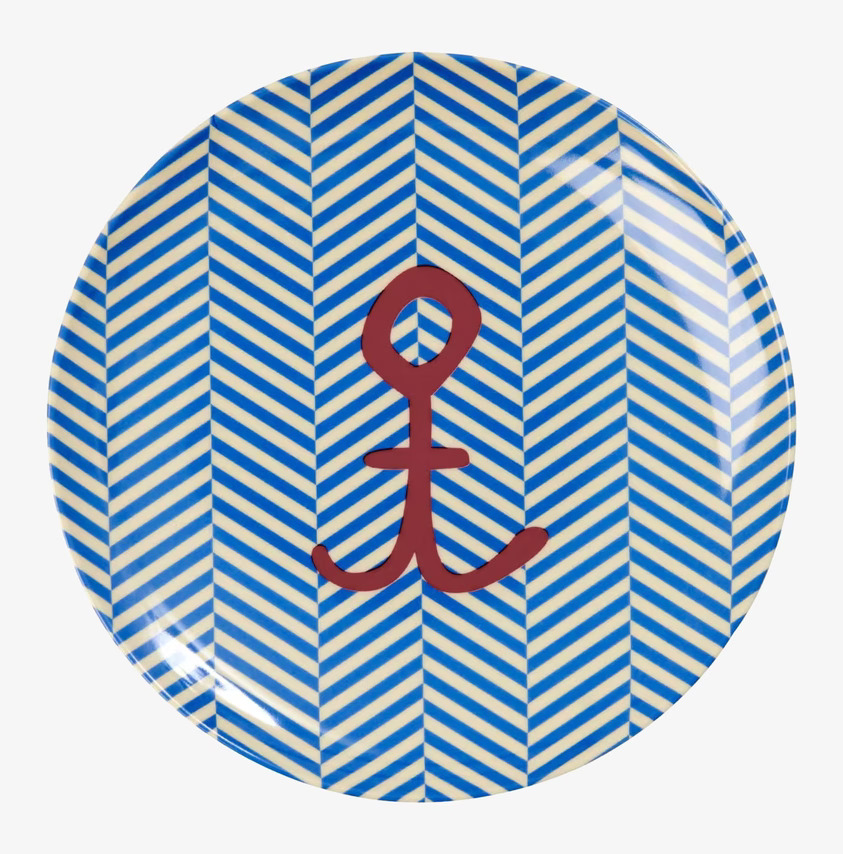 Desserttallrik Sailor & Anchor Print från Rice mot vit bakgrund
