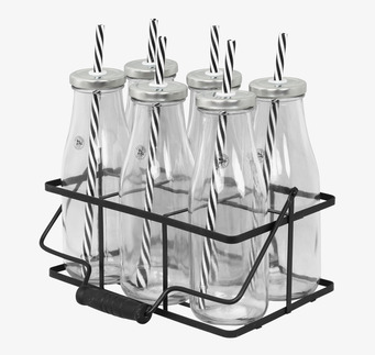 Ställning inkl 6 flaskor från Strömshaga i svart metall