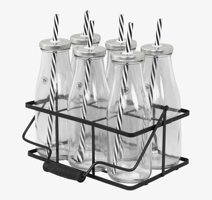 Ställning inkl 6 flaskor från Strömshaga i svart metall