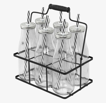 Ställning inkl 6 flaskor från Strömshaga på vit bakgrund