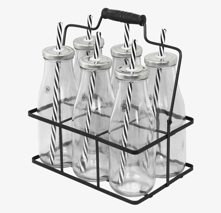 Ställning inkl 6 flaskor från Strömshaga på vit bakgrund