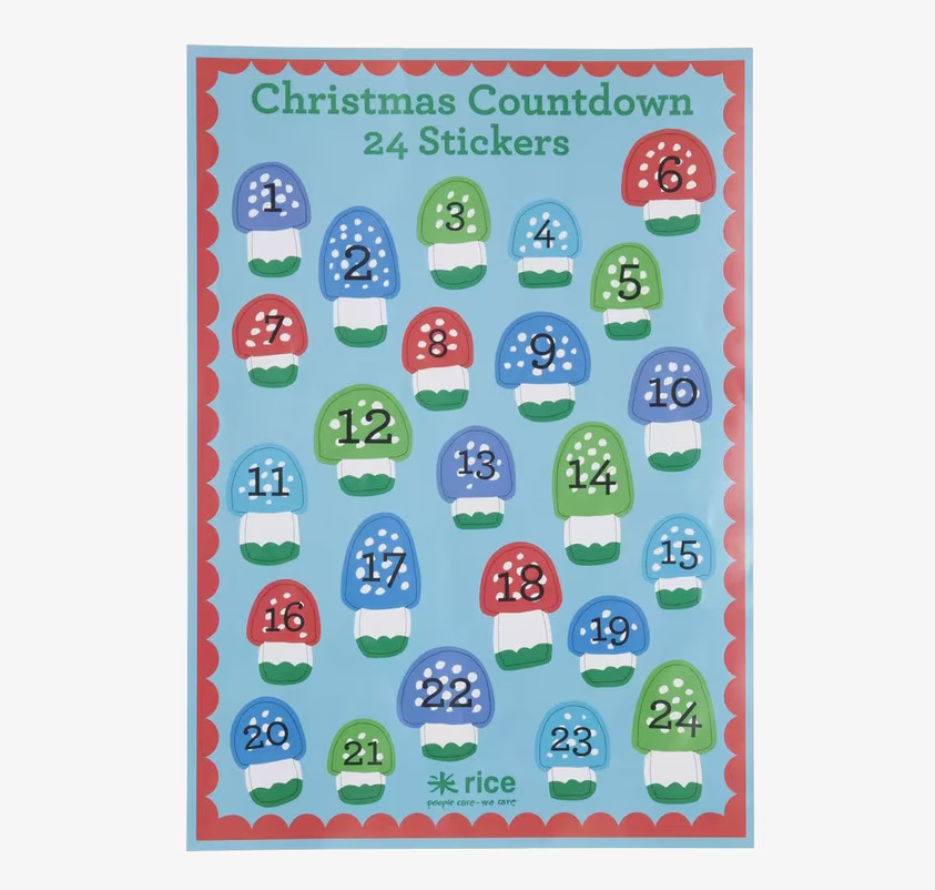 Stickers Jul Blå från Rice med nummer och svampmotiv