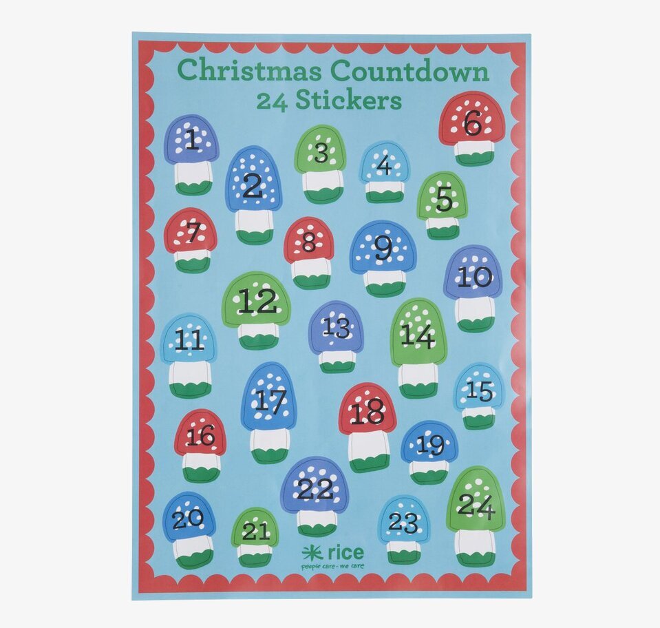 Stickers Jul Blå från Rice med nummer och svampmotiv