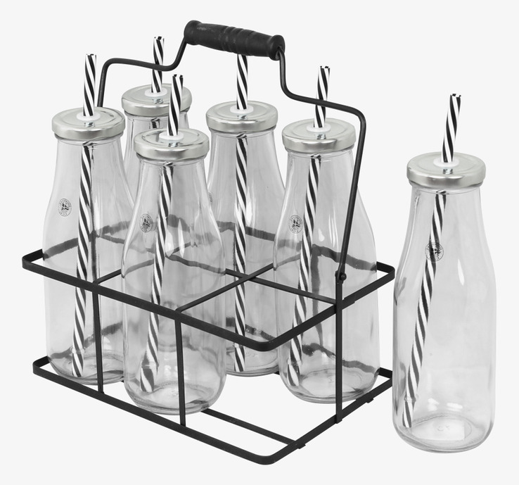 Ställning inkl 6 flaskor från Strömshaga i svart metall