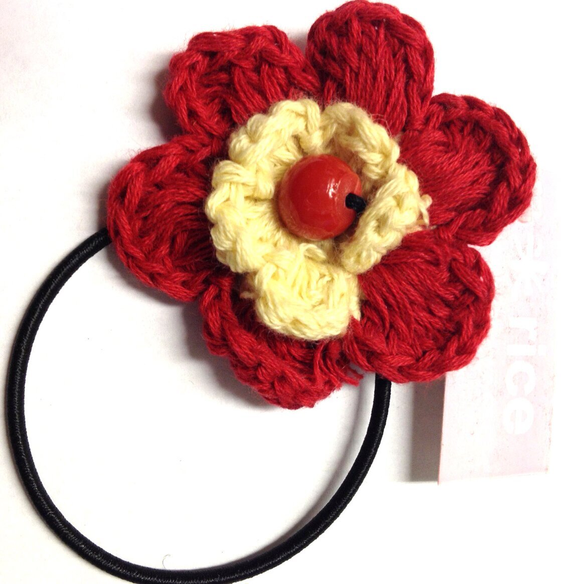 Hårsnodd Blomma Röd/Gul/Röd från Rice med handgjord blomma