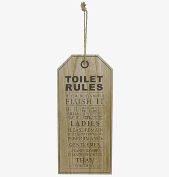 Tavla Toalettregler från Interstil, träskylt med regler