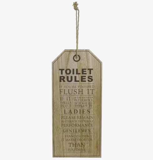 Tavla Toalettregler från Interstil, träskylt med regler
