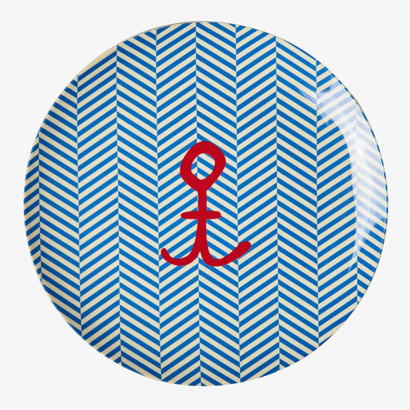 Assiette Sailor & Anchor Print från Rice med nautiskt tema