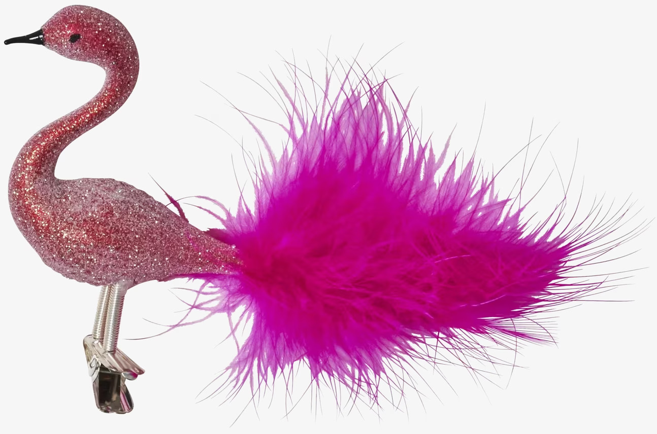 Flamingo Ornament Pink från Rice med glitter och fjädrar
