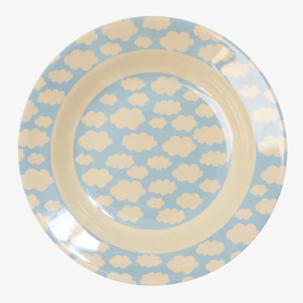 Djup Tallrik Cloud Print från Rice med blå bas och vita moln