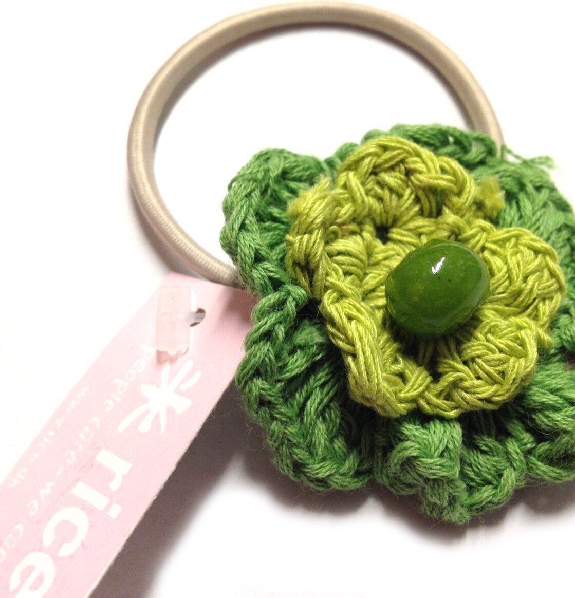 Hårsnodd Blomma Grön/Ljusgrön från Rice med virkad blomma