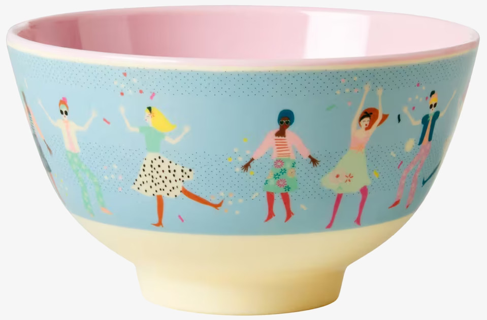 Liten Skål Dancers Print från Rice med färgglada figurer