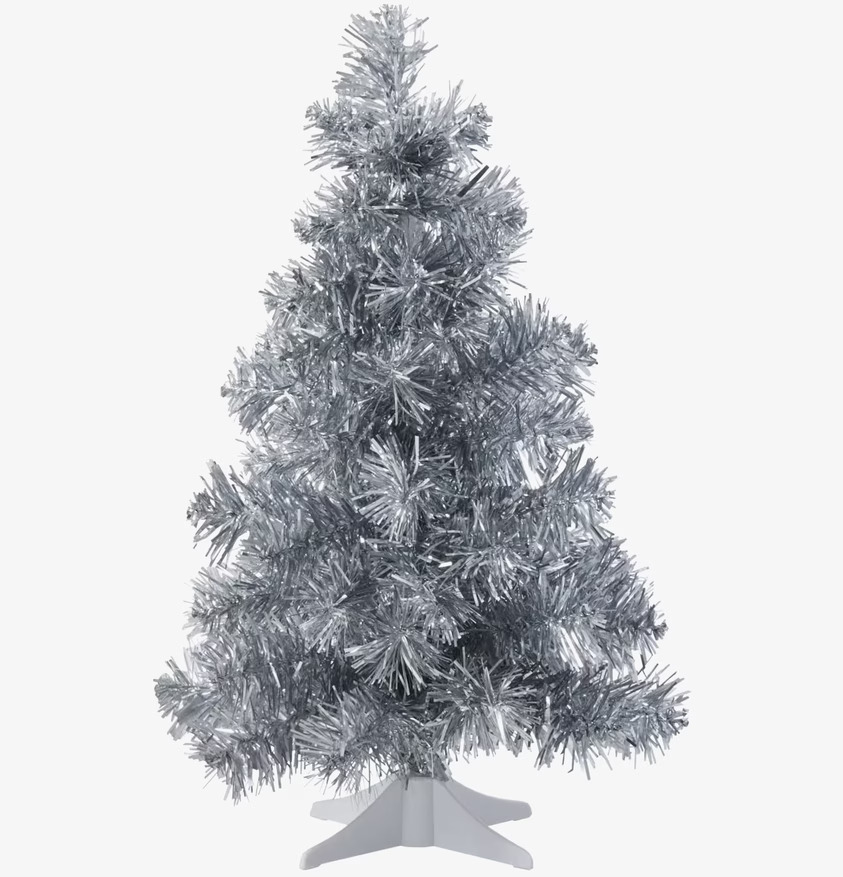 Julgran Silver från Rice med skimrande silverfärgade grenar