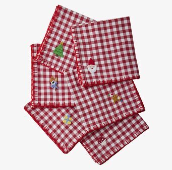 Christmas Napkins från Rice med julbroderier och rödvita rutor