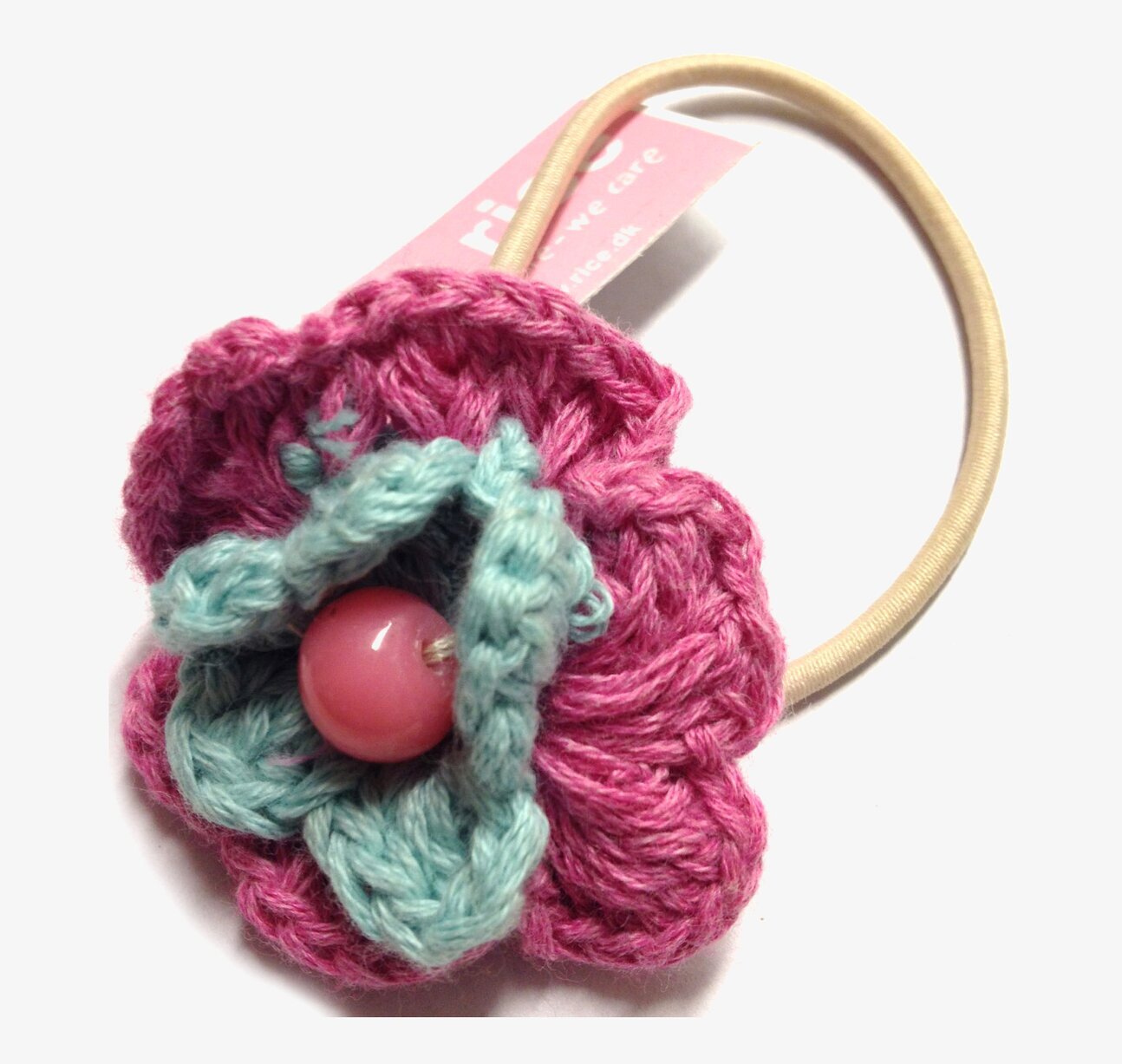 Hårsnodd Blomma Rosa/Turkos/Rosa från Rice på vit bakgrund