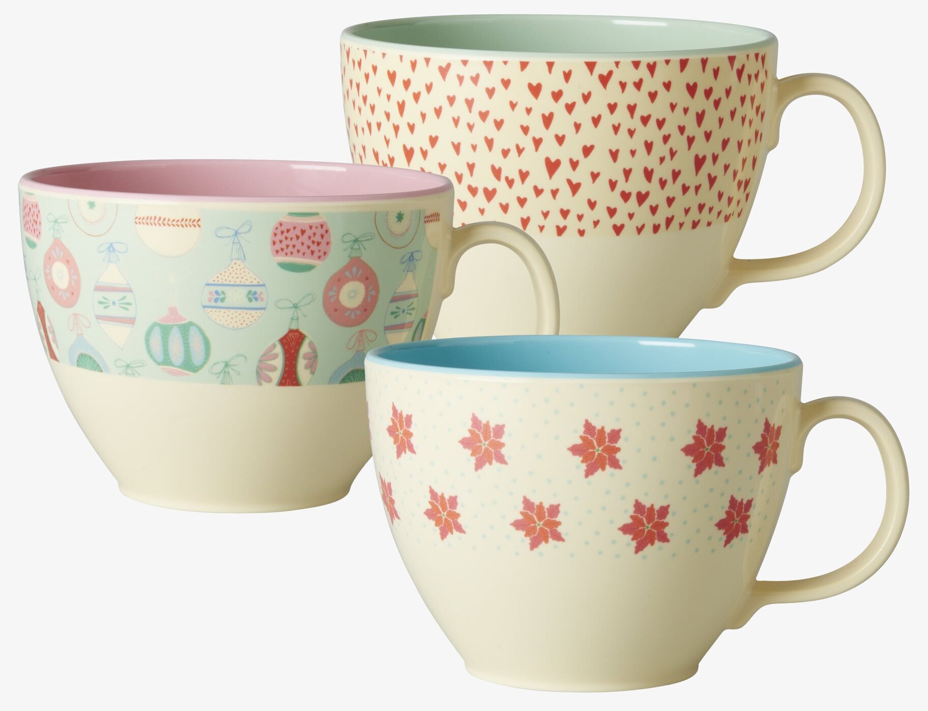 Melamin Jumbomugg Julgranskulor från Rice, tre olika designs