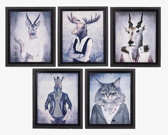 Tavla Djurmotiv från Different Design med fem djurporträtt