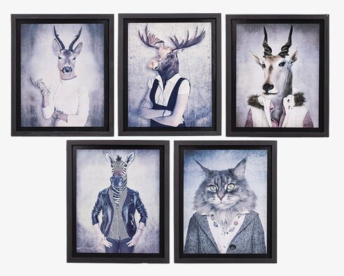 Tavla Djurmotiv från Different Design med fem djurporträtt