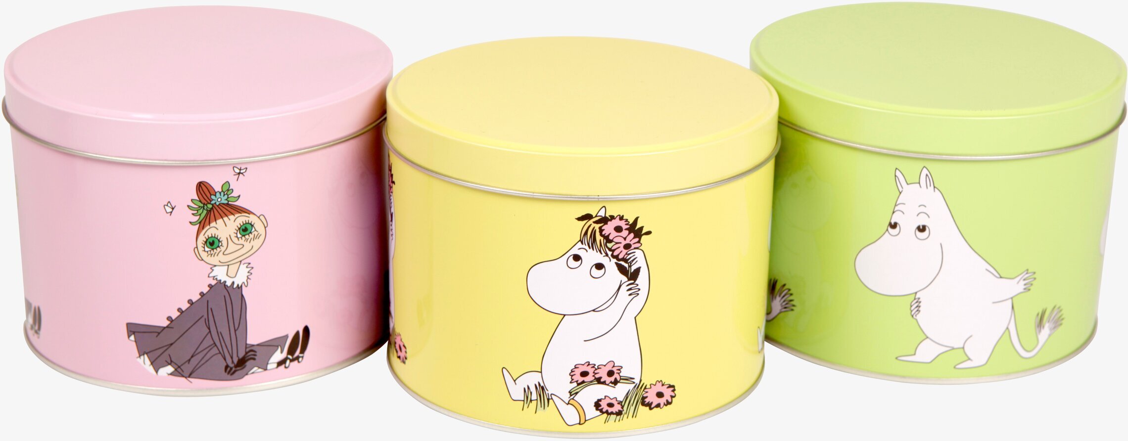 Mumin rund plåtburkar från Moomin by Martinex i tre färger