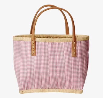 Barn-/Juniorväska Pink Vichy från Rice på vit bakgrund