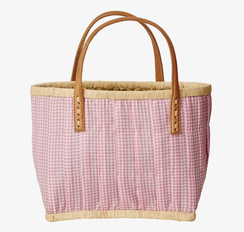 Barn-/Juniorväska Pink Vichy från Rice på vit bakgrund