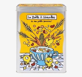 Bild av lekfull och färgglad plåtburk för flingor