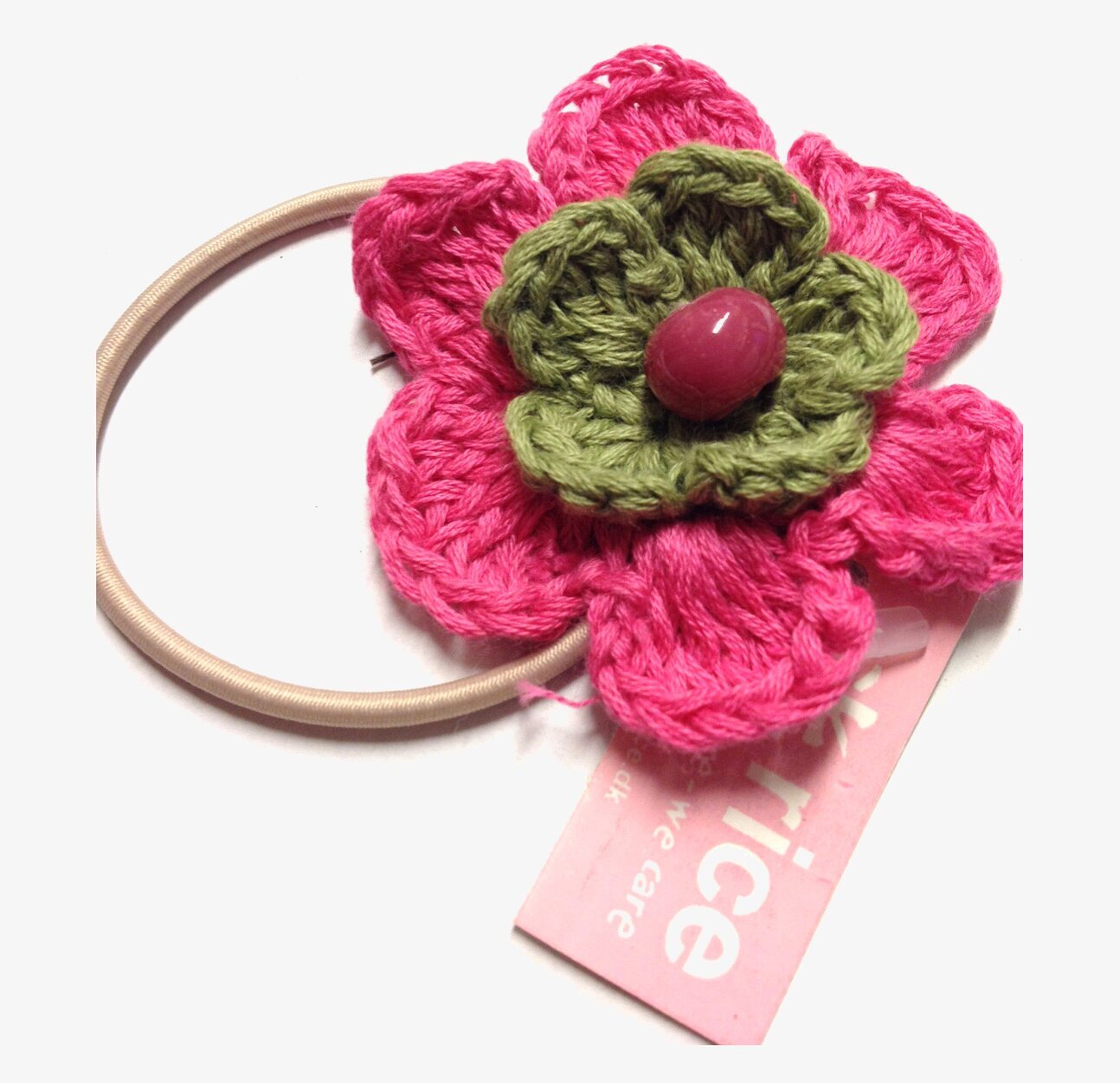 Hårsnodd Blomma Cerise/Oliv/Rosa från Rice på vit bakgrund