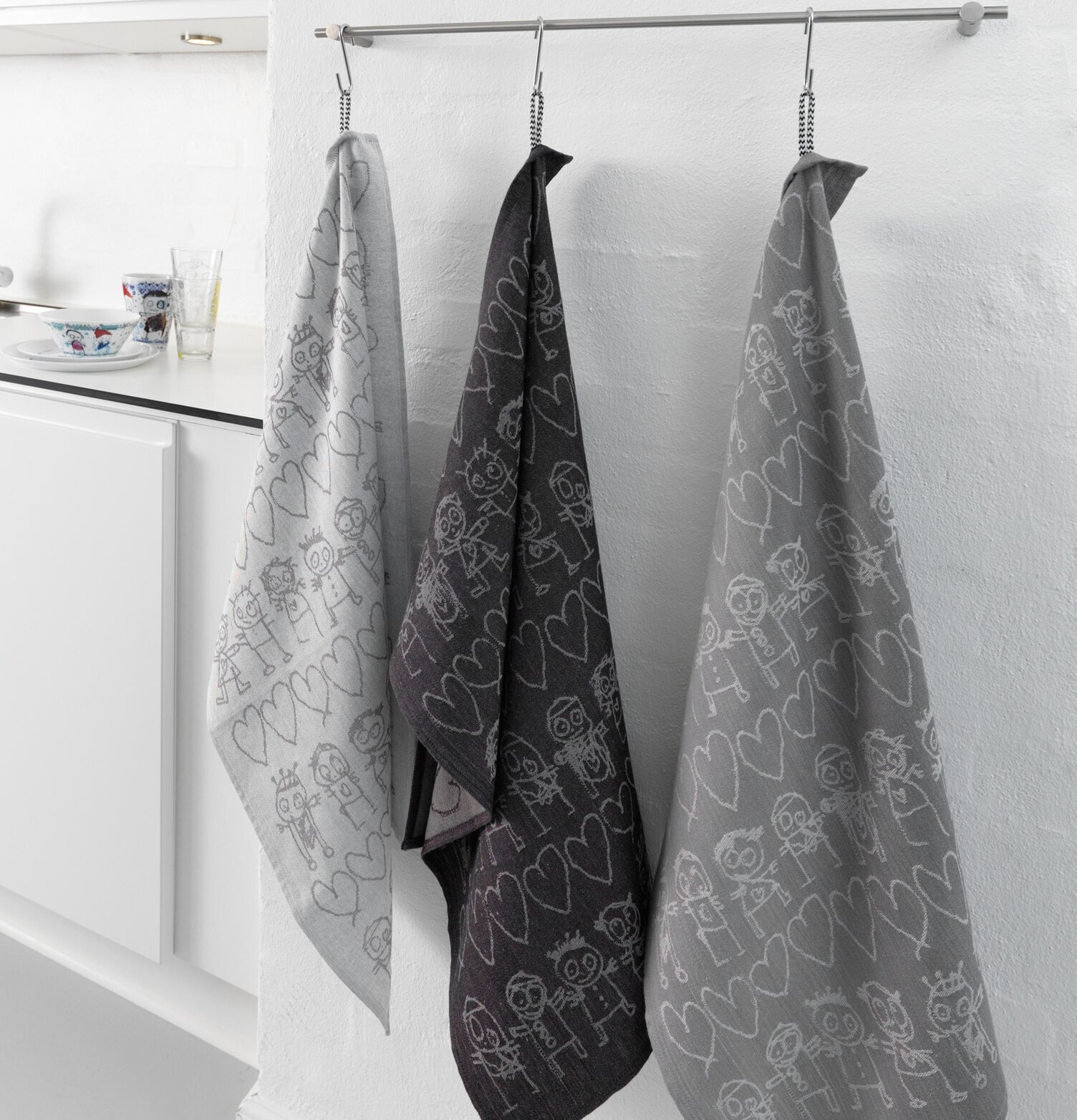 Kökshandduk Mörkgrå 2-Pack från Poul Pava med figurer