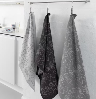 Kökshandduk Mörkgrå 2-Pack från Poul Pava med figurer