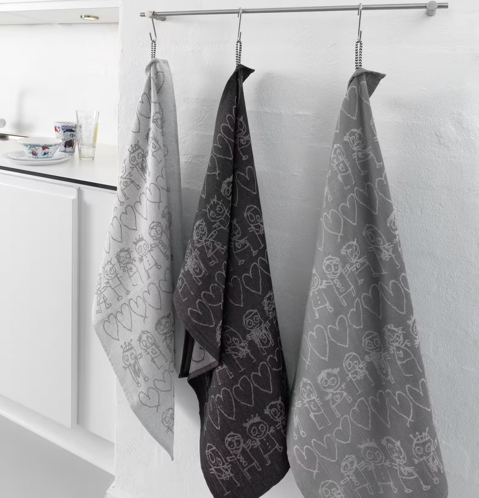 Kökshandduk Mörkgrå 2-Pack från Poul Pava med figurer
