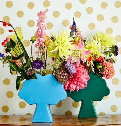 Vas Träd Rice från Rice: blå och grön vas med blommor