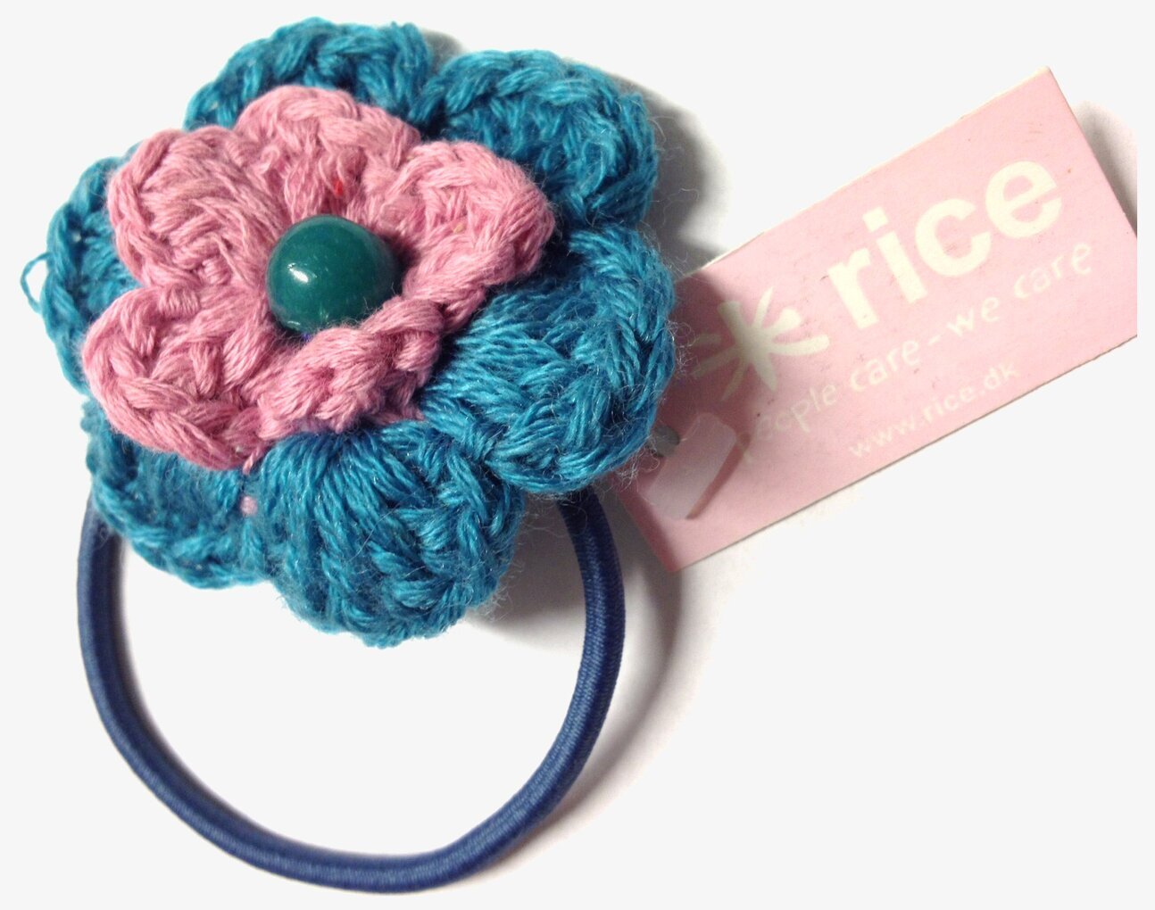 Hårsnodd Blomma Dimblå/Rosa/Blå från Rice med virkad blomma