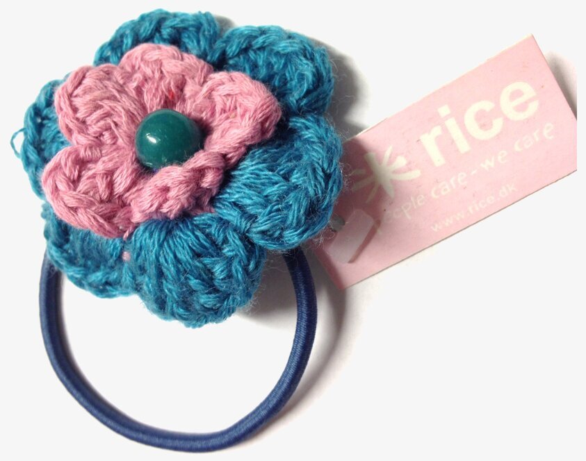 Hårsnodd Blomma Dimblå/Rosa/Blå från Rice med virkad blomma