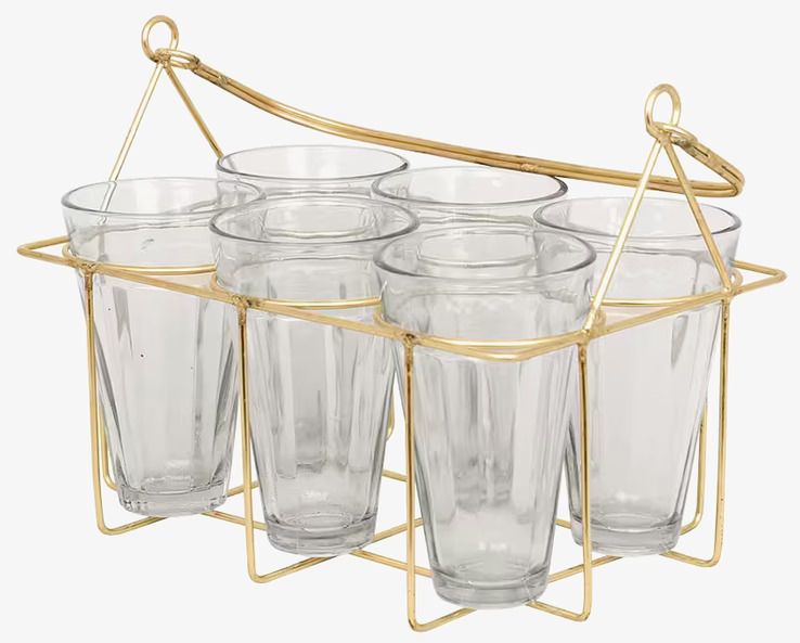 Dricksglas I Korg Mässing från Strömshaga med sex glas