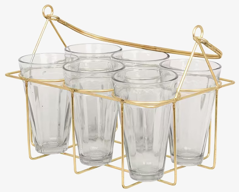 Dricksglas I Korg Mässing från Strömshaga med sex glas