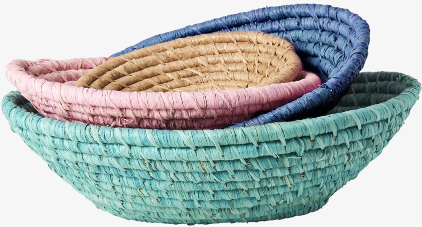 Ovala Brödkorgar Rice från Rice i fyra färger, staplade